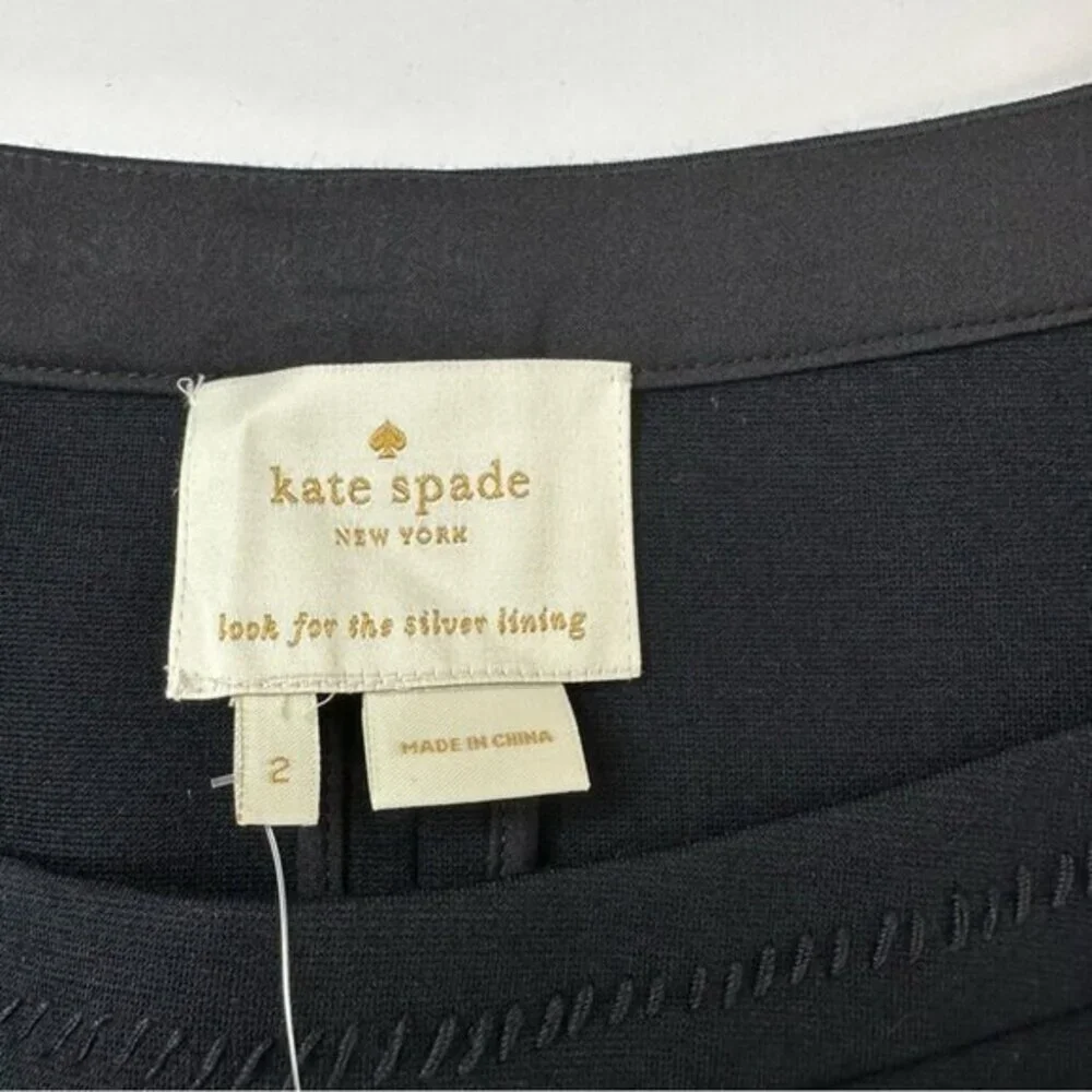 Kate Spade New York Arlen Ponte Dress Black 3/4 Sleeve Bow Drop Waist Size 2 NEW